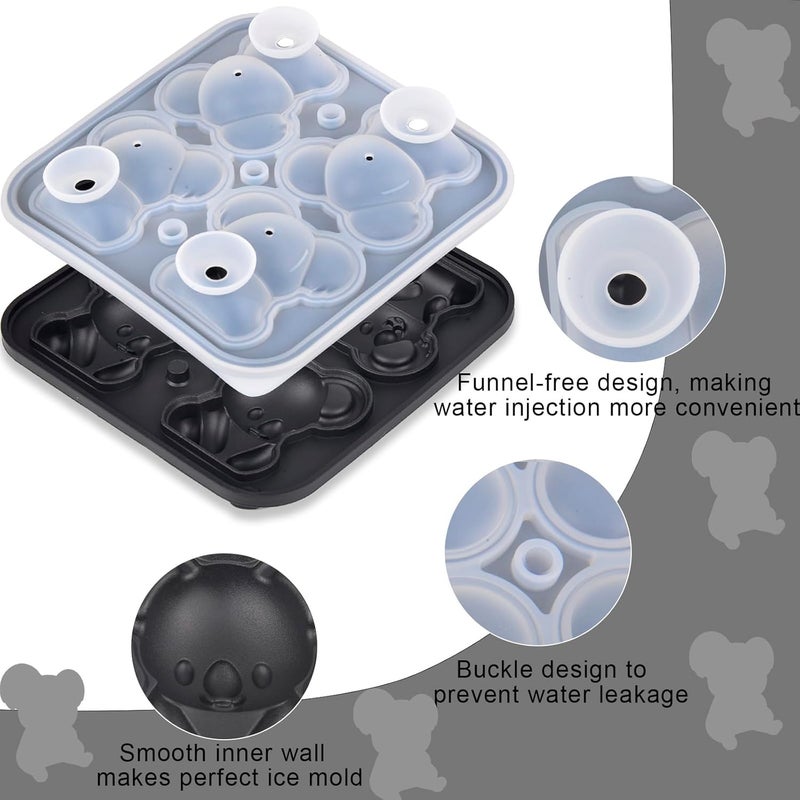 Nerien Koala Ice Cube Tray Mold - 3D Koala Shape Ice Cube Trays, Cute Ice Cube Molds for Whiskey Bourbon, 4-Hole Large Fun Shapes Ice Cube Trays, Funny Koala Gifts for Koala Animal Lovers Women Men - Image 3